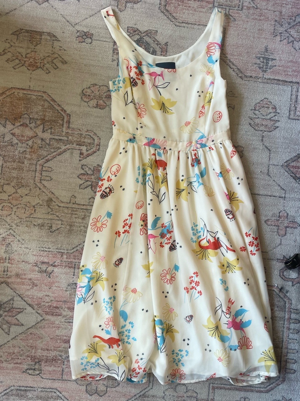 ModCloth Whimsical Floral Dinosaur Print Sundress Pockets Womens S
